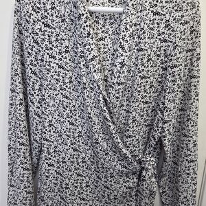 Adrianna Papell Black and White Floral Wrap Blouse